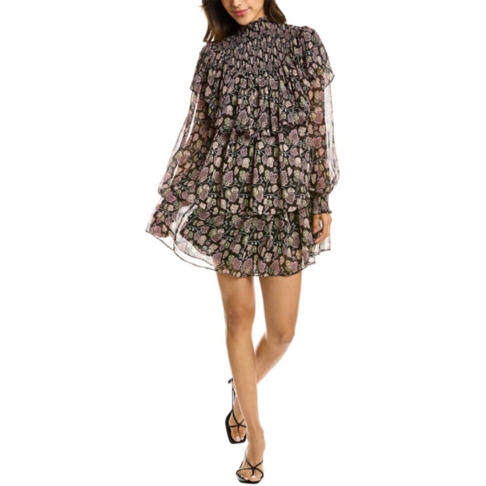CINQ À SEPT 'Drew' Floral-Print Tiered Mini-Dress, Black Multi